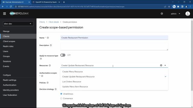 Part 8-6 - Configuration of keycloak to use Policy for authorization